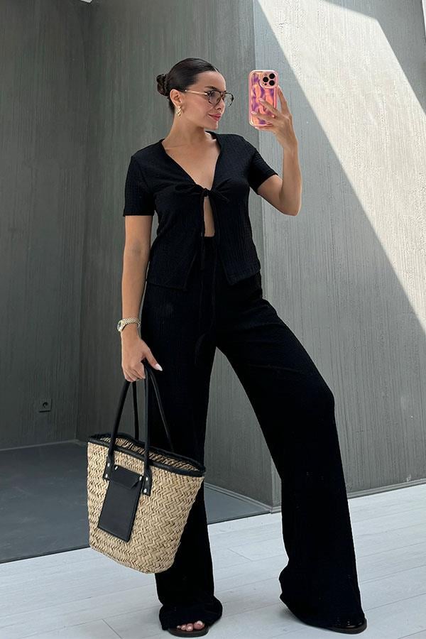 Bracha Bağlamalı Bürümcük Takım-Siyah