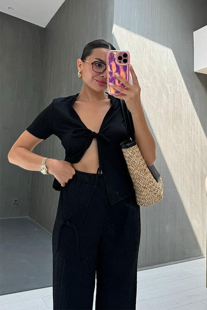 Bracha Bağlamalı Bürümcük Takım-Siyah