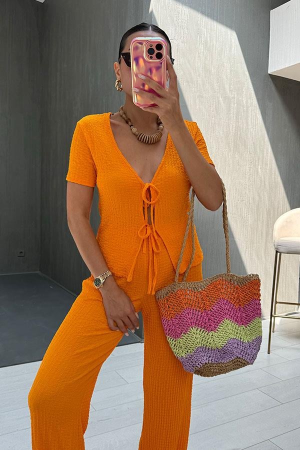 Bracha Bağlamalı Bürümcük Takım-Turuncu