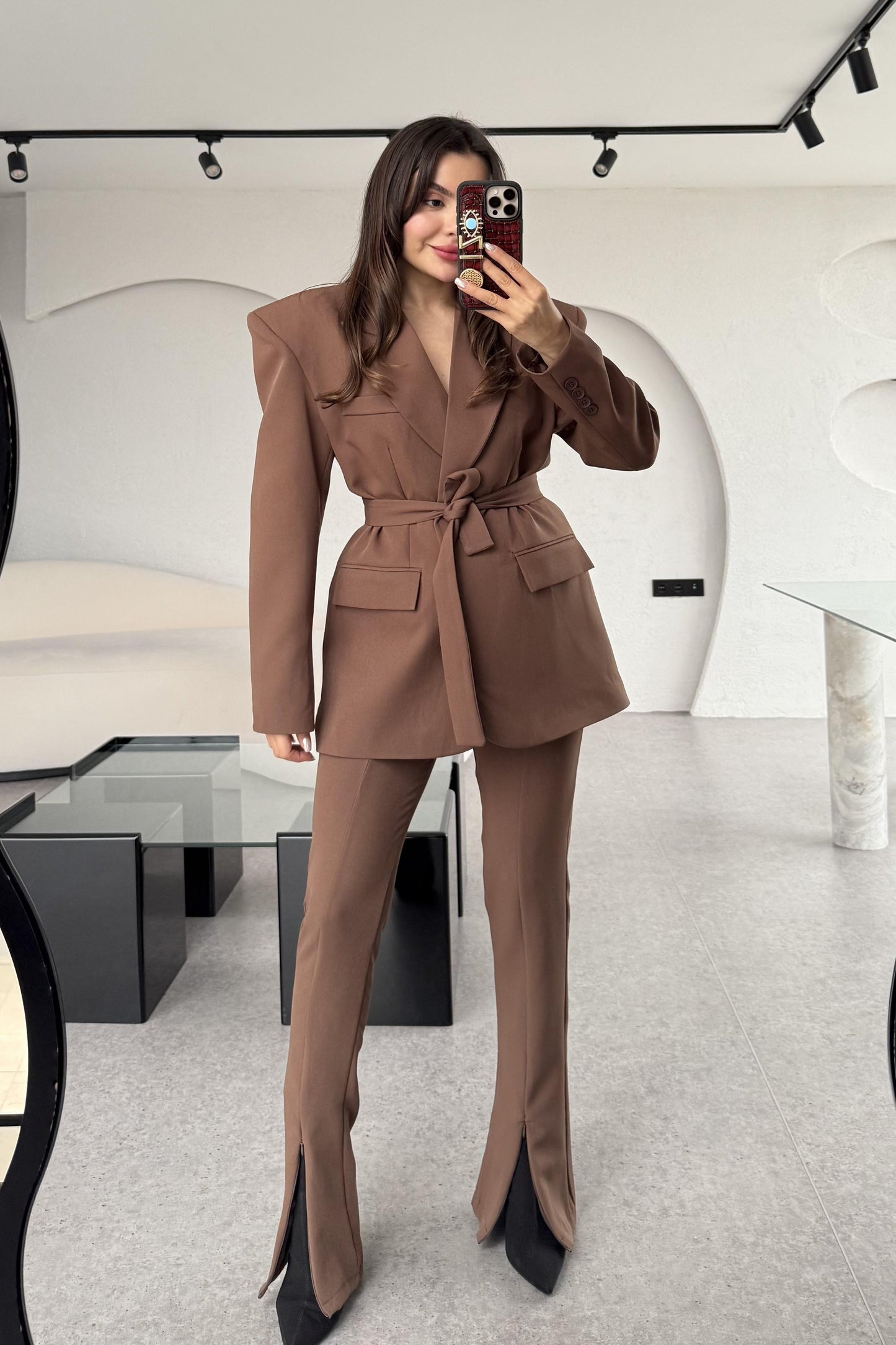 Bragen Acı Kahve Kuşaklı Takım