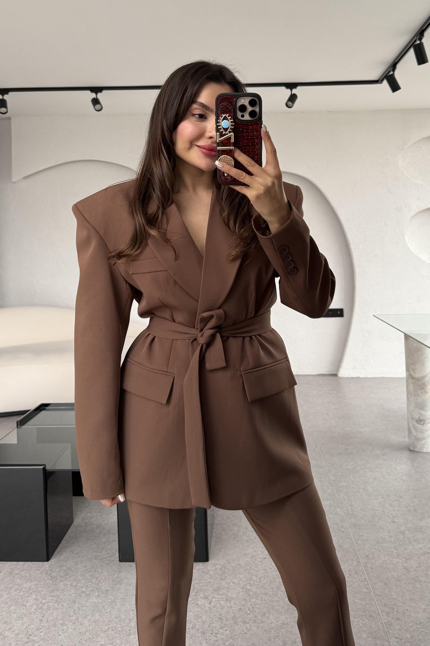 Bragen Acı Kahve Kuşaklı Takım