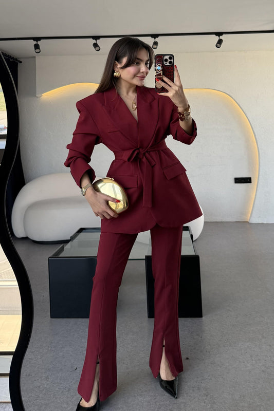 Bragen Bordo Kuşaklı Takım