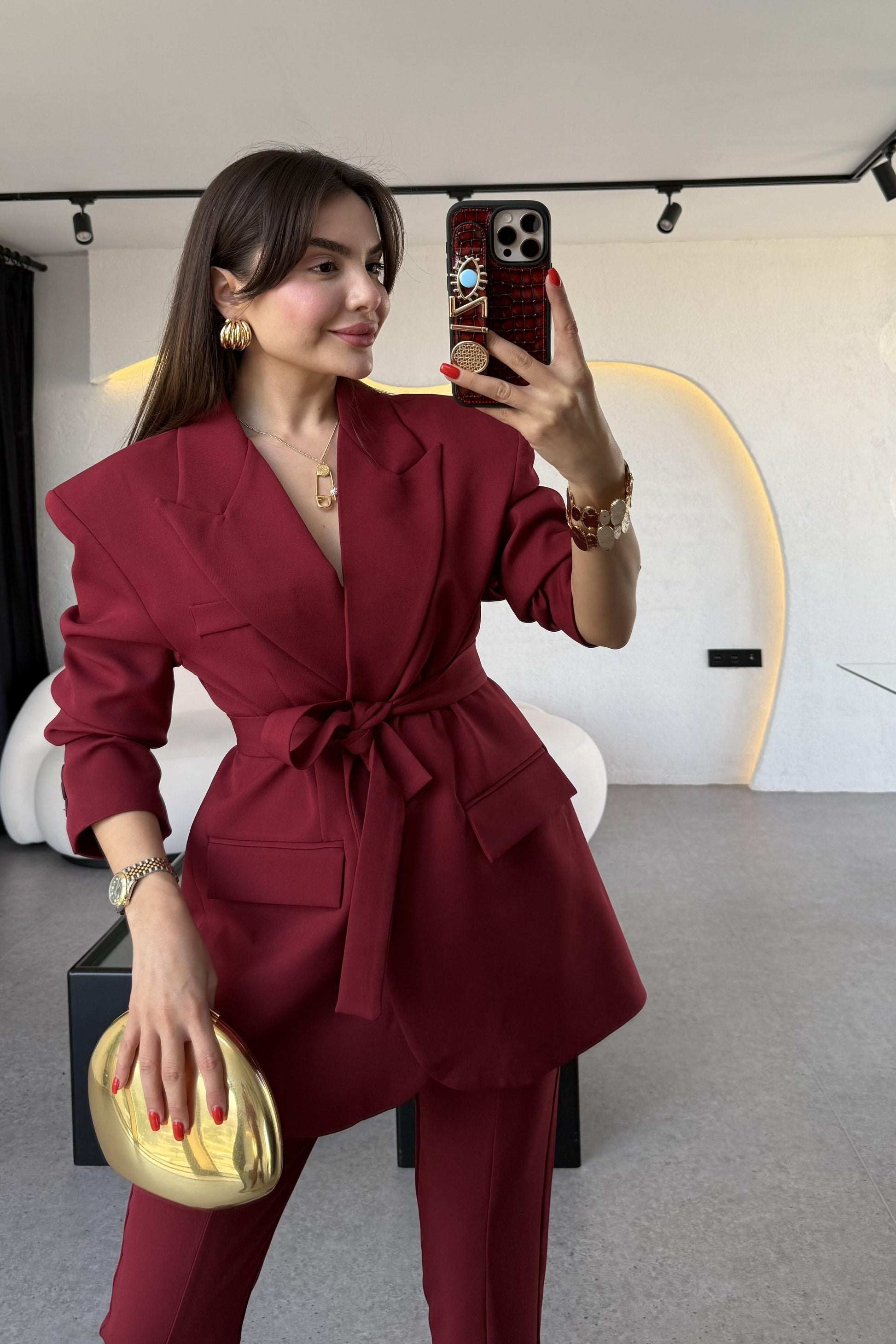 Bragen Bordo Kuşaklı Takım