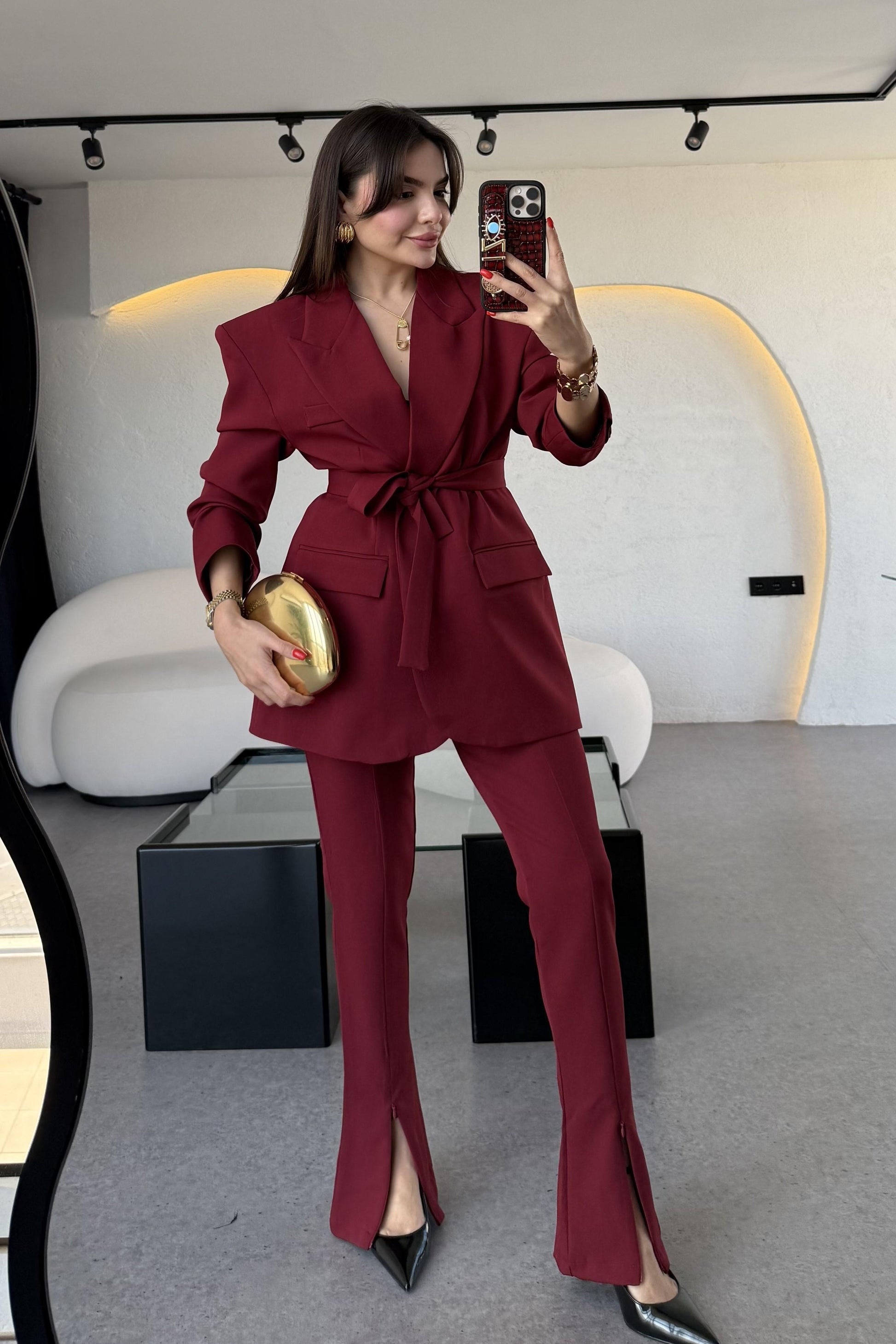 Bragen Bordo Kuşaklı Takım