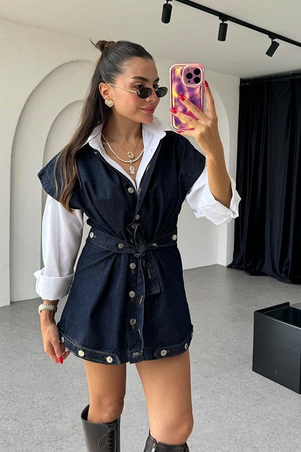 Brandi Bel Kuşaklı Denim Yelek