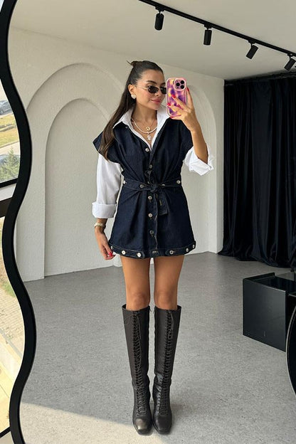 Brandi Bel Kuşaklı Denim Yelek