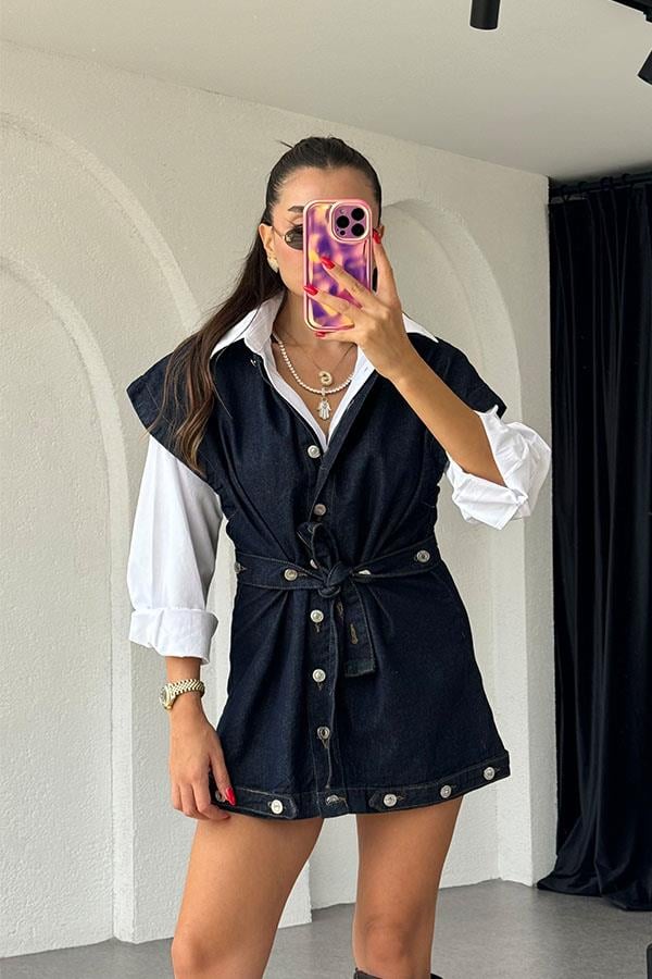 Brandi Bel Kuşaklı Denim Yelek