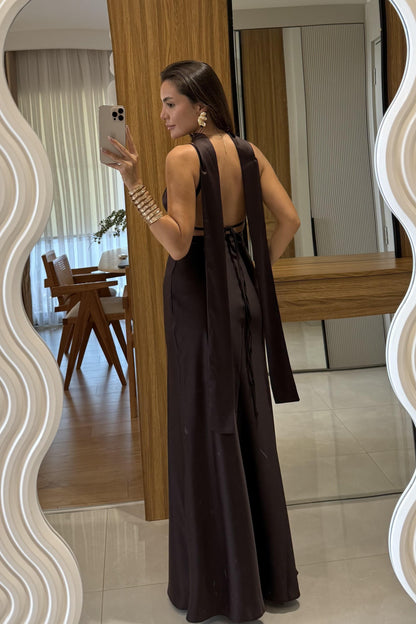 Braow Saten Şal Detay Elbise