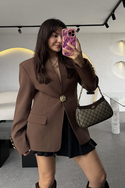 Brice Acı Kahve Gold Düğmeli Blazer Ceket