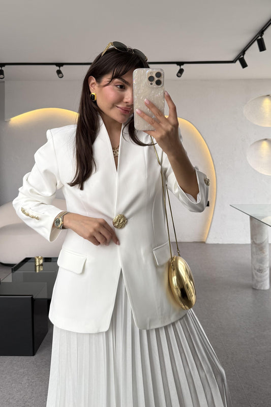 Brice Beyaz Gold Düğmeli Blazer Ceket