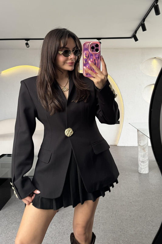 Brice Siyah Gold Düğmeli Blazer Ceket