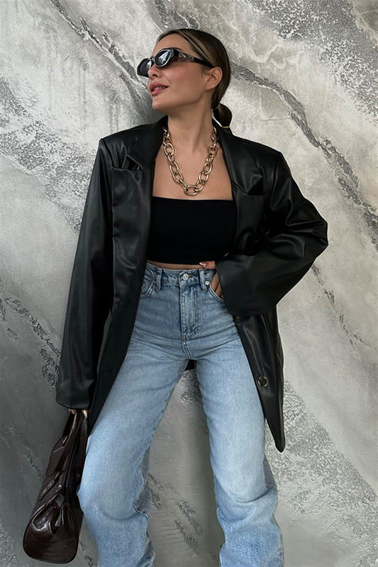 Brıenne siyah deri blazer ceket