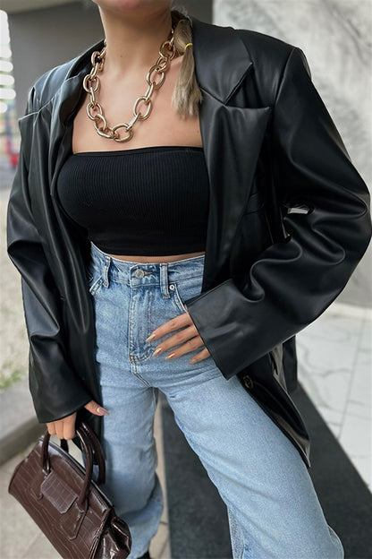 Brıenne siyah deri blazer ceket