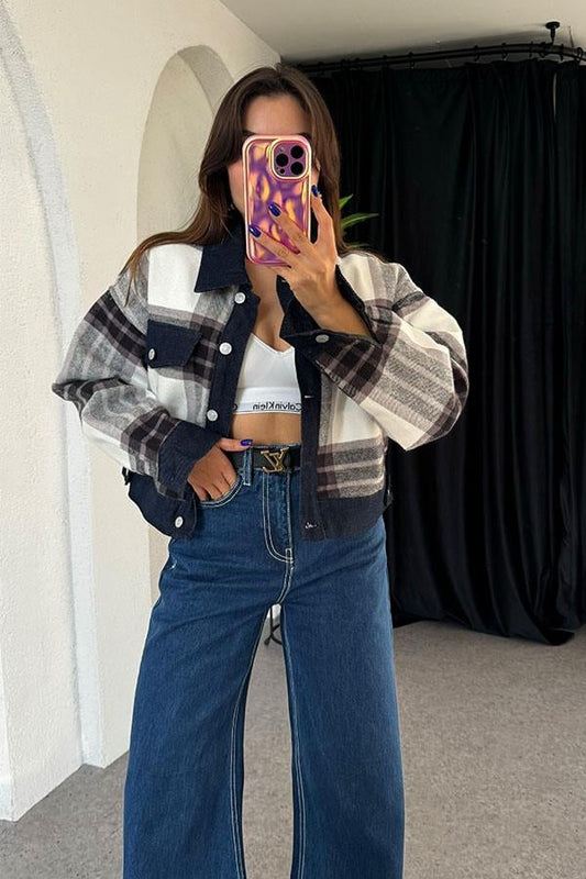 Cafea Ekose Lacivert Garnili Ceket