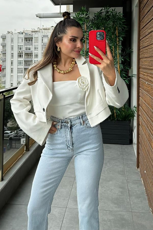 Caitlyn Beyaz Crop Ceket