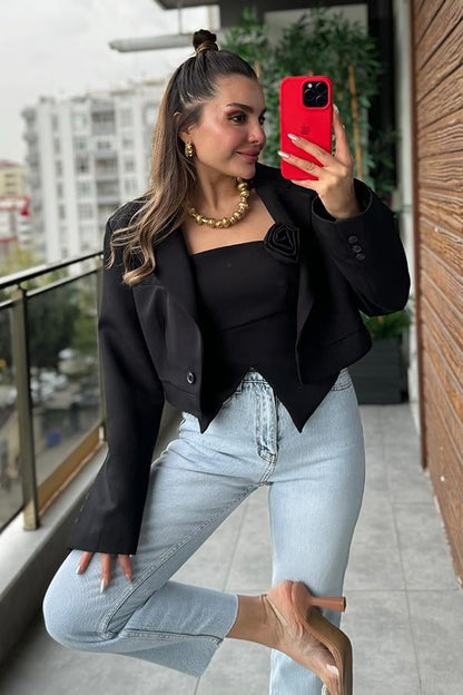 Caitlyn Siyah Crop Ceket