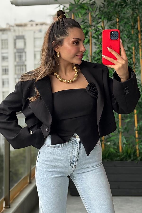 Caitlyn Siyah Crop Ceket