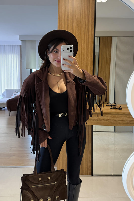 Calixa Kahve Püsküllü Süet Ceket