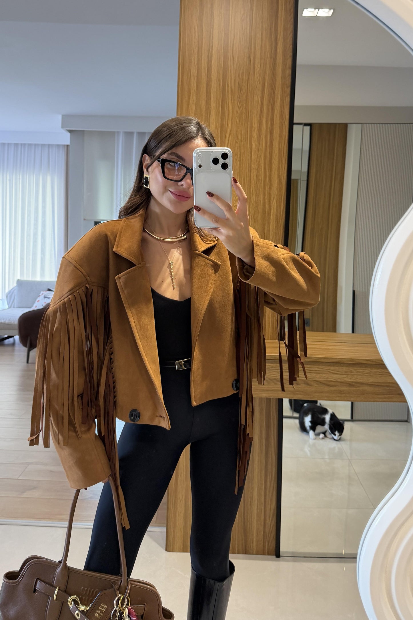 Calixa Taba Püsküllü Süet Ceket