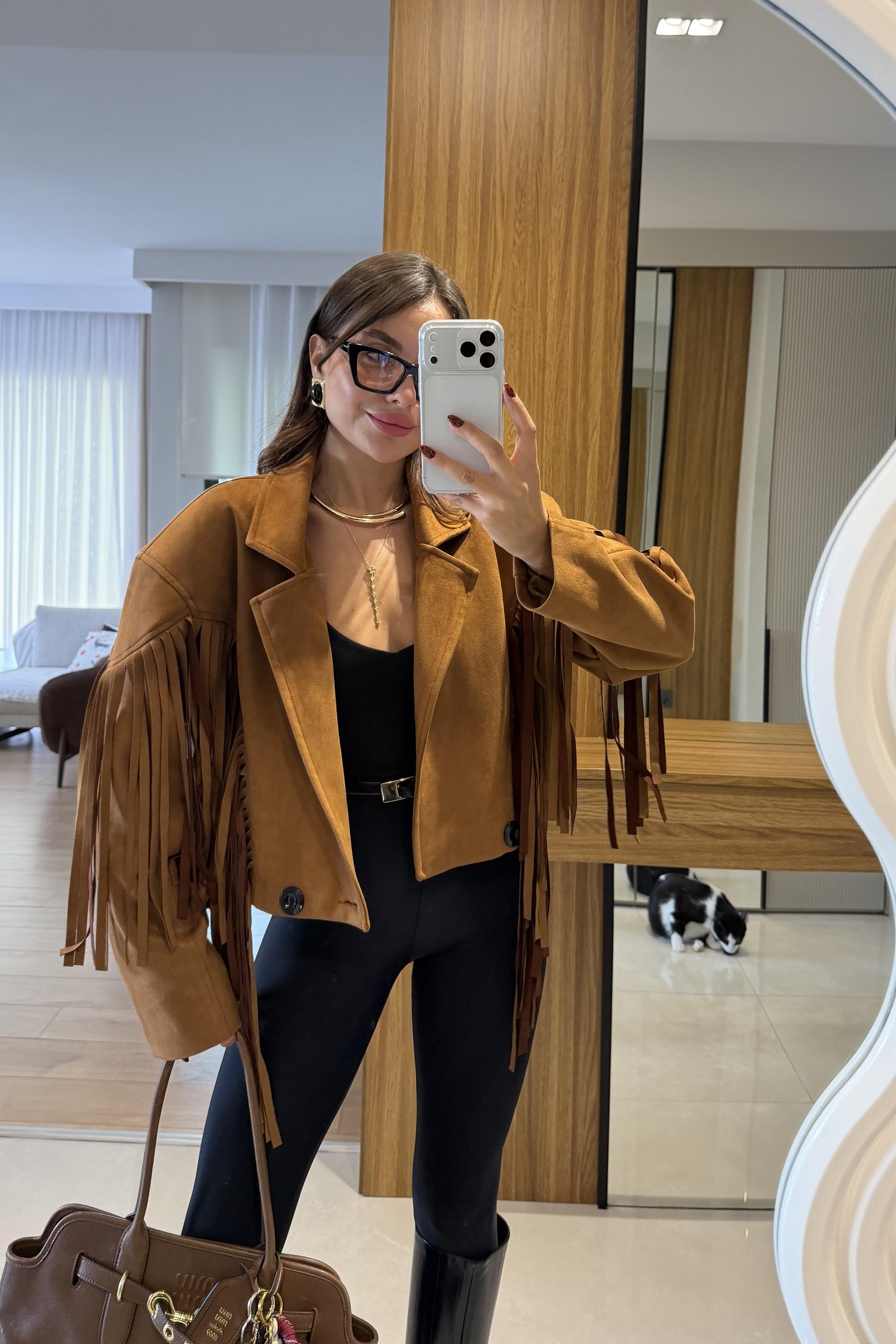 Calixa Taba Püsküllü Süet Ceket