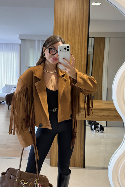 Calixa Taba Püsküllü Süet Ceket