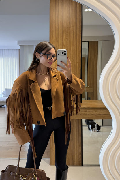 Calixa Taba Püsküllü Süet Ceket