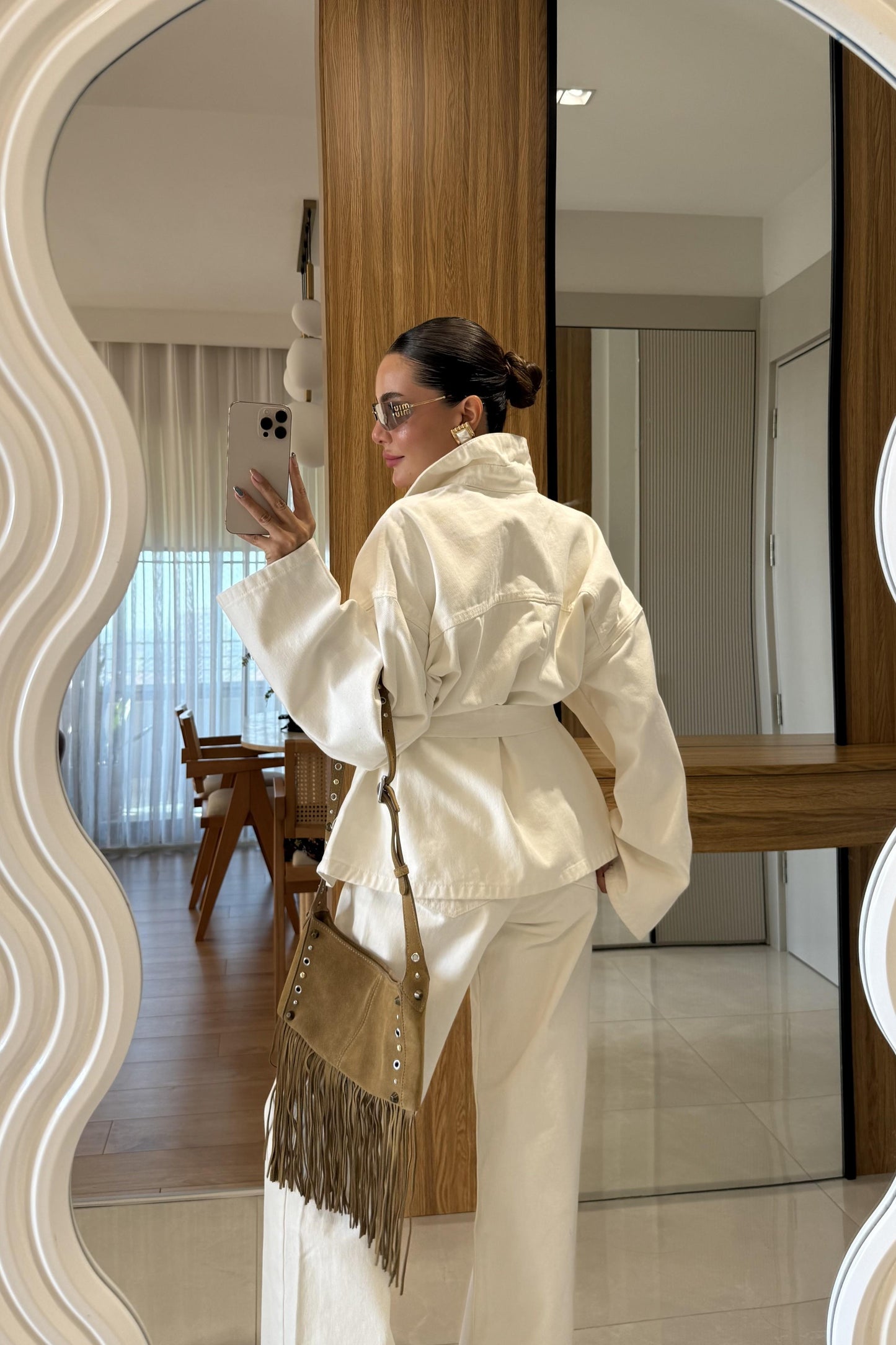 Callow Ekru Kuşaklı Denim Takım