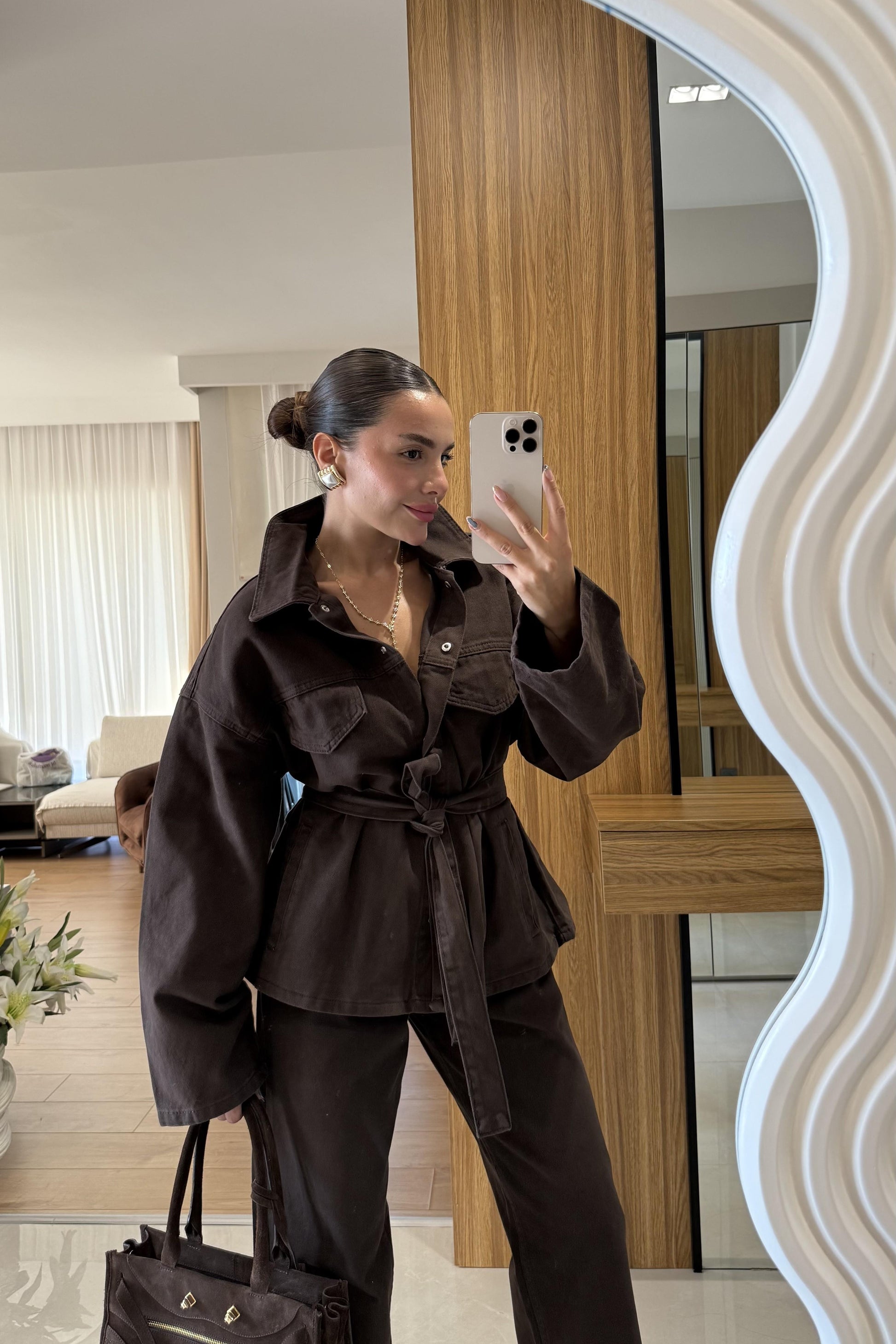 Callow Kahve Kuşaklı Denim Takım