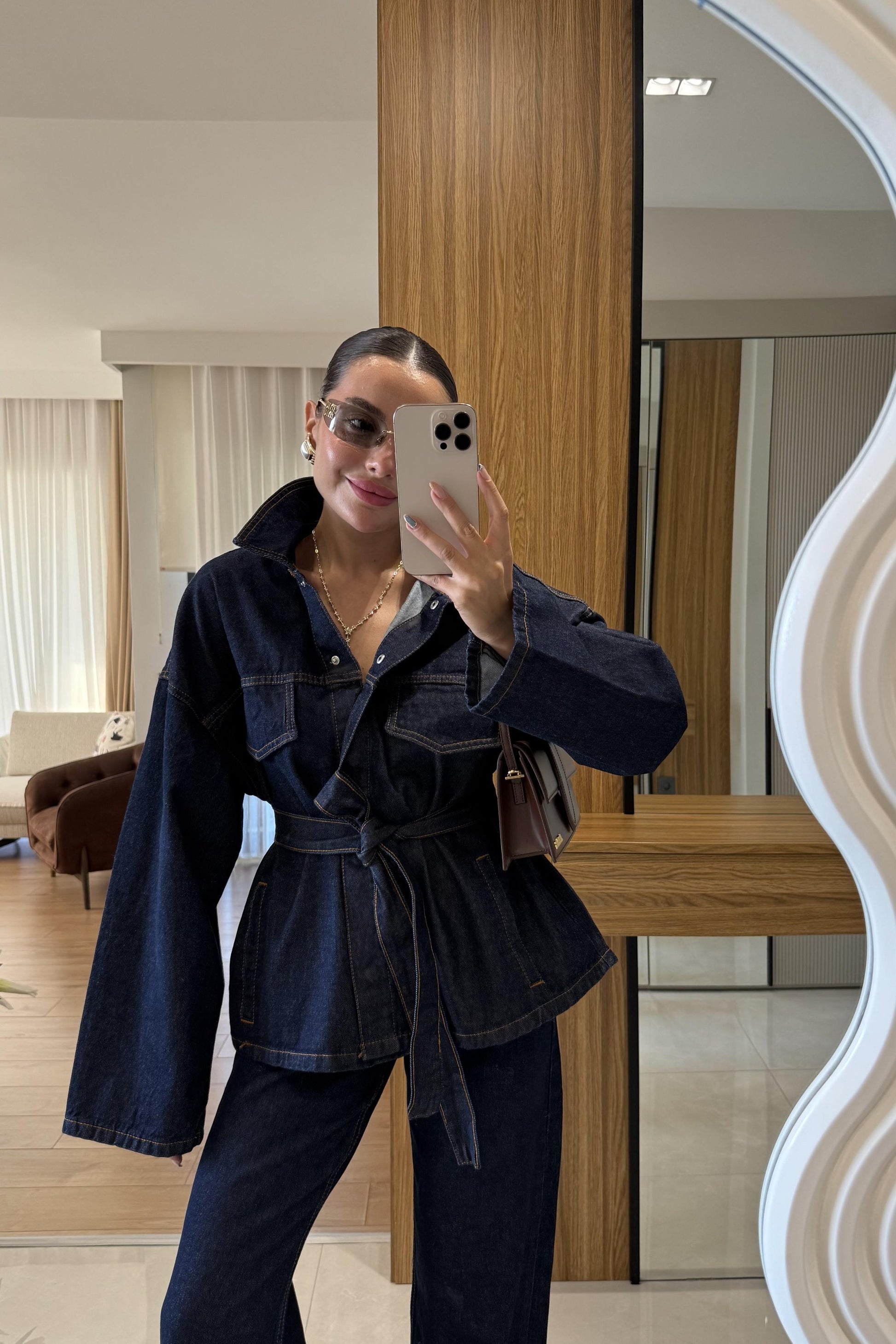 Callow Lacivert Kuşaklı Denim Takım