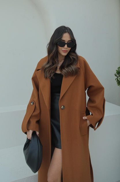 CAMEL KOL DETAYLI PREMIUM KABAN