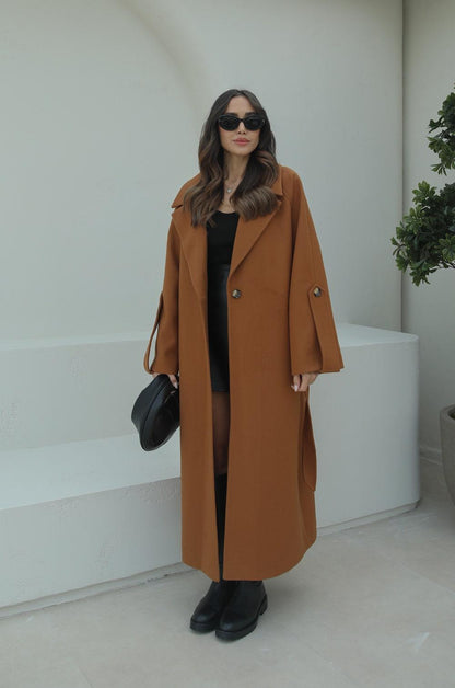 CAMEL KOL DETAYLI PREMIUM KABAN
