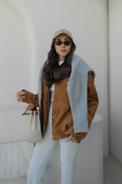CAMEL PREMIUM FABRIC DERI SÜET CEKET