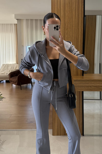 Camille Antrasit Kapüşonlu Premium Kumaş Takım
