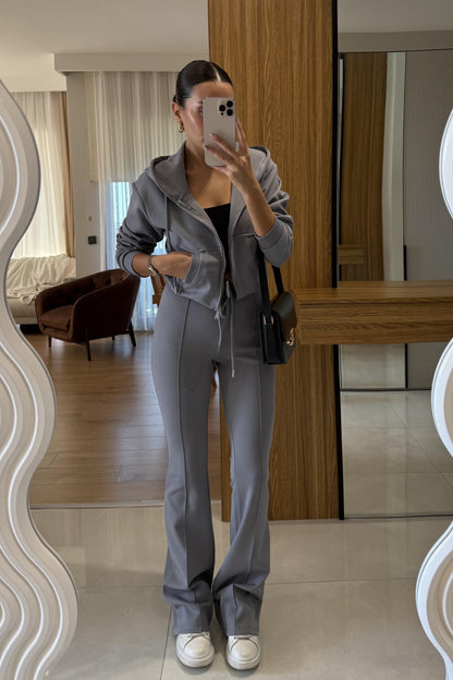 Camille Antrasit Kapüşonlu Premium Kumaş Takım