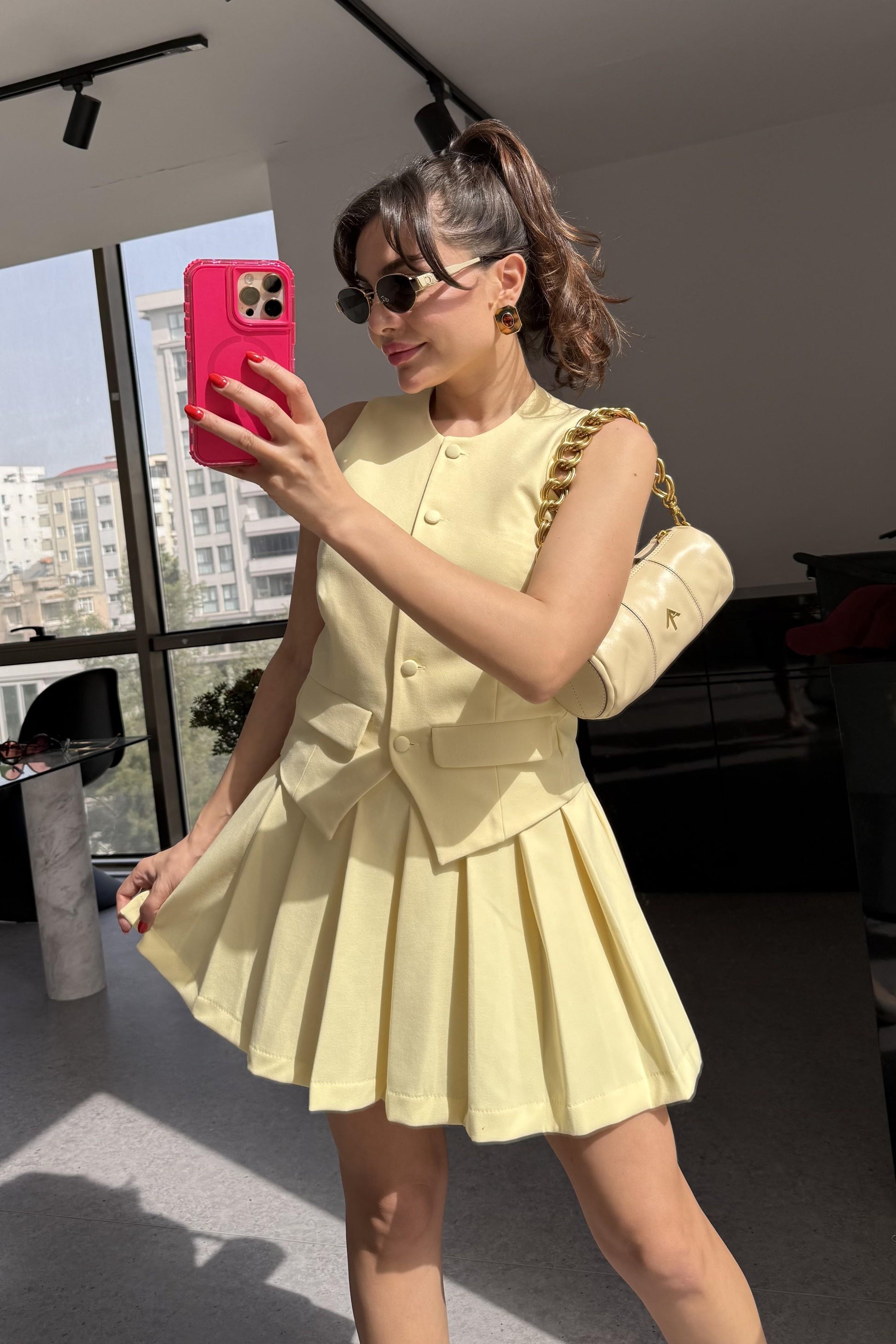 Carius Sarı Yelek Etek Takım