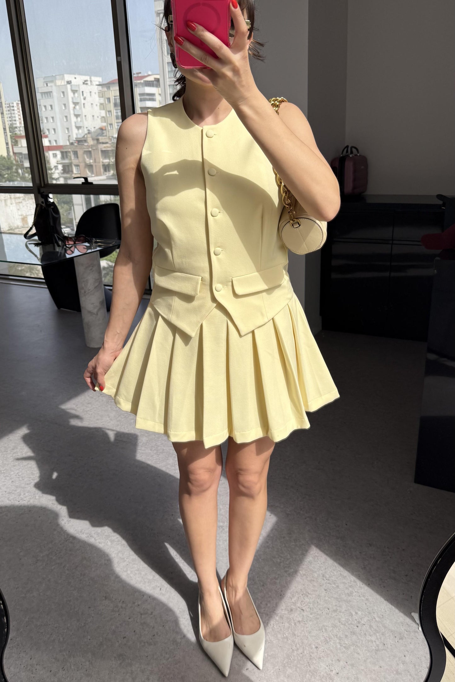 Carius Sarı Yelek Etek Takım