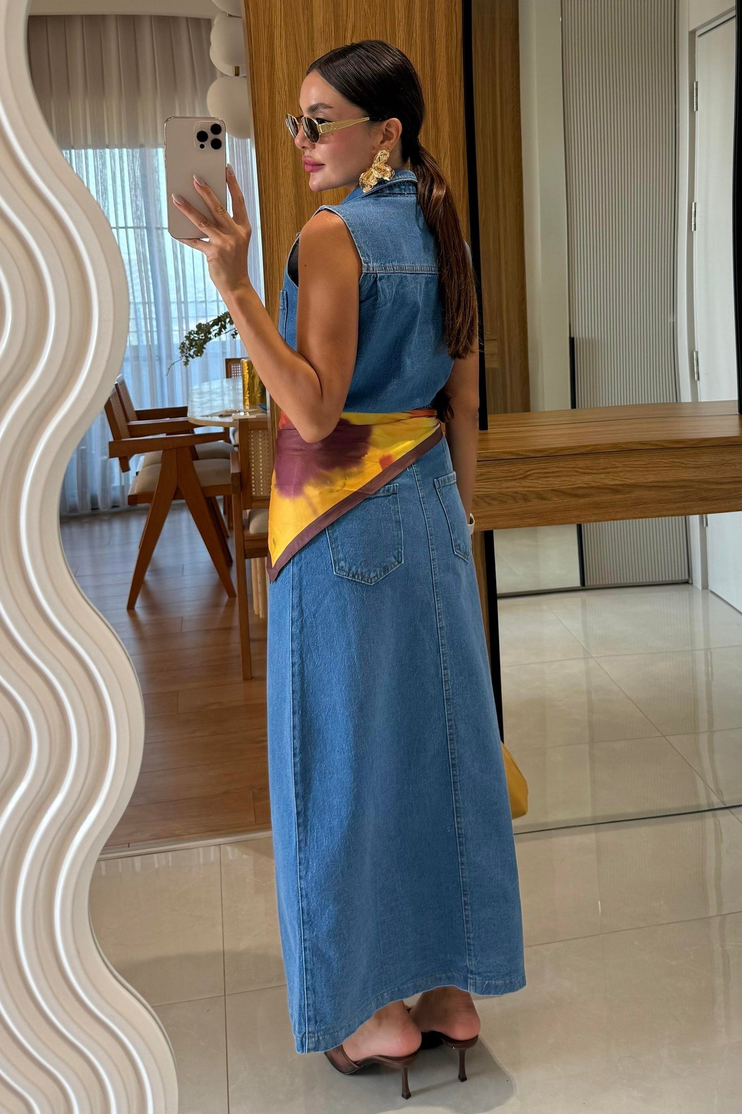 Carla Denim Ön Düğmeli Kolsuz Elbise