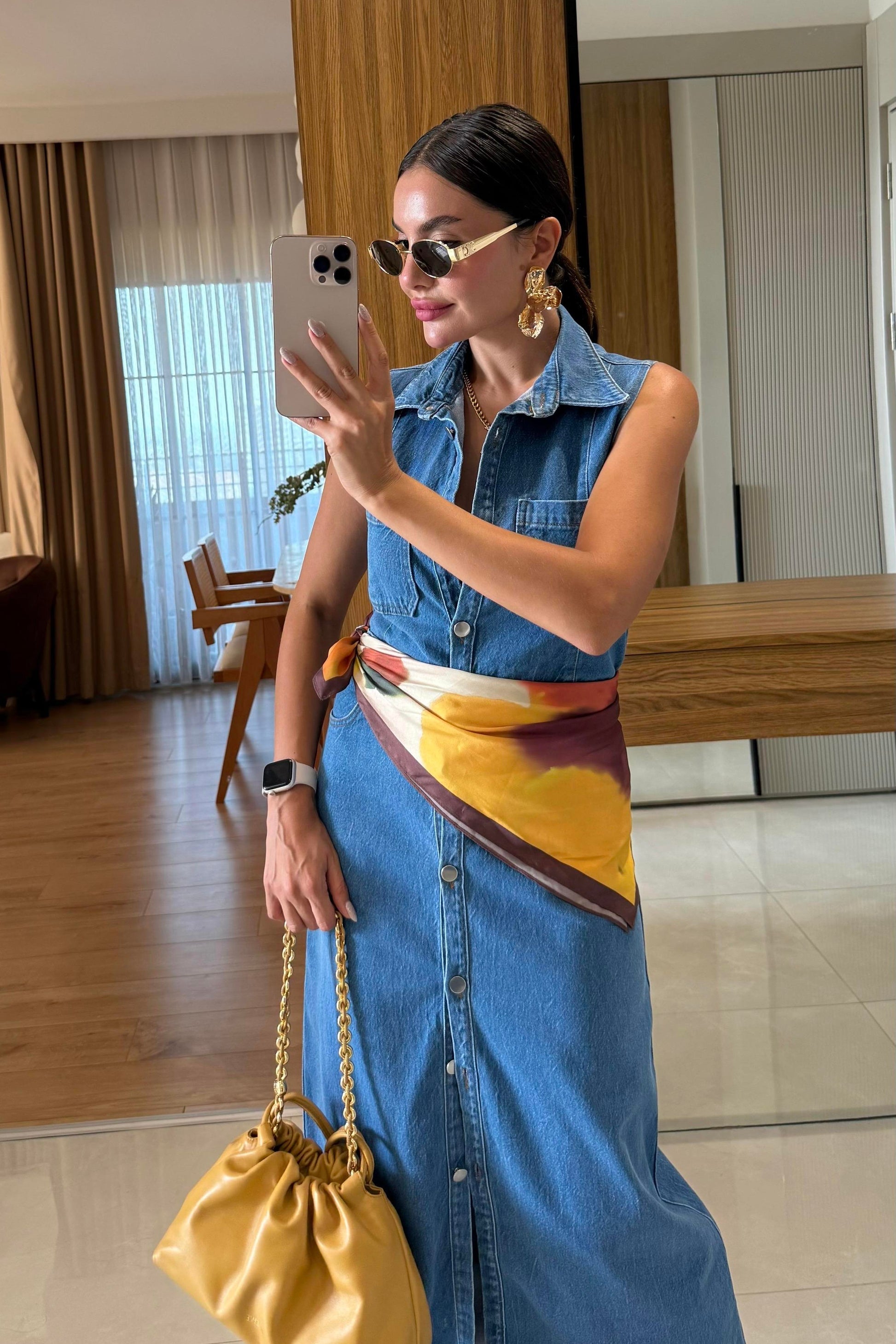 Carla Denim Ön Düğmeli Kolsuz Elbise