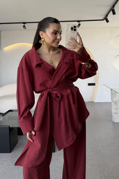 Carolina Bordo Tensel Bağlamalı Takım