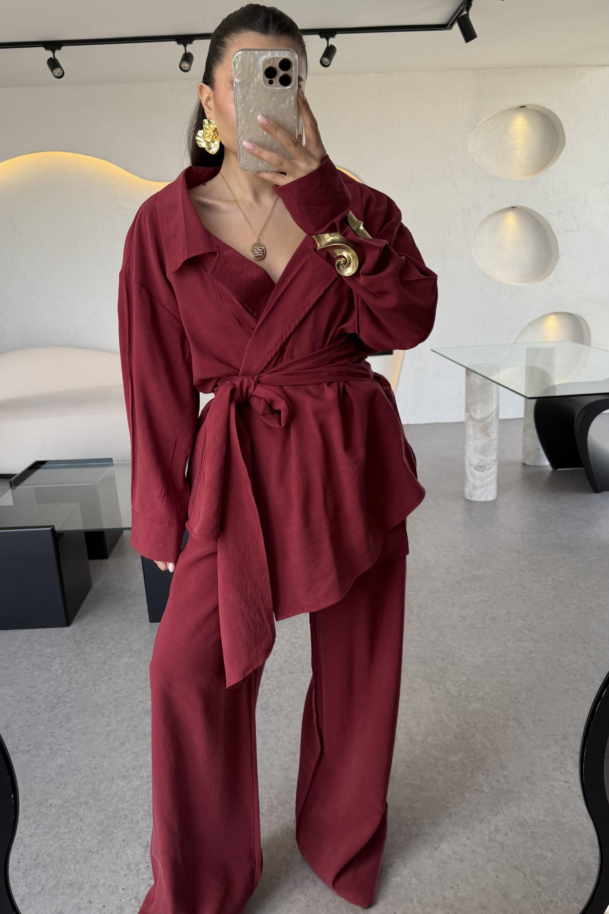 Carolina Bordo Tensel Bağlamalı Takım