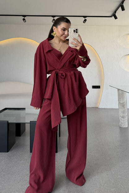 Carolina Bordo Tensel Bağlamalı Takım