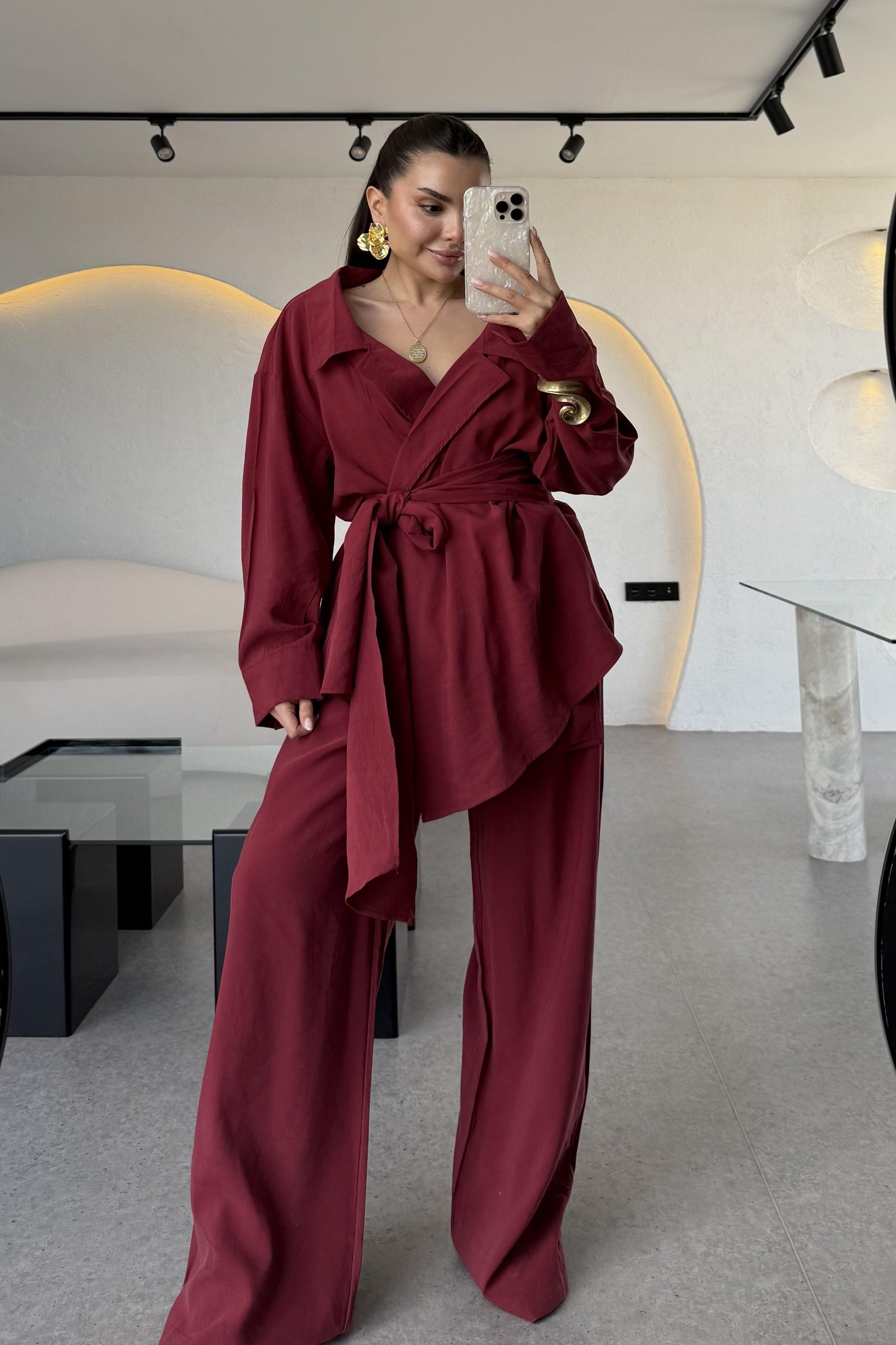 Carolina Bordo Tensel Bağlamalı Takım