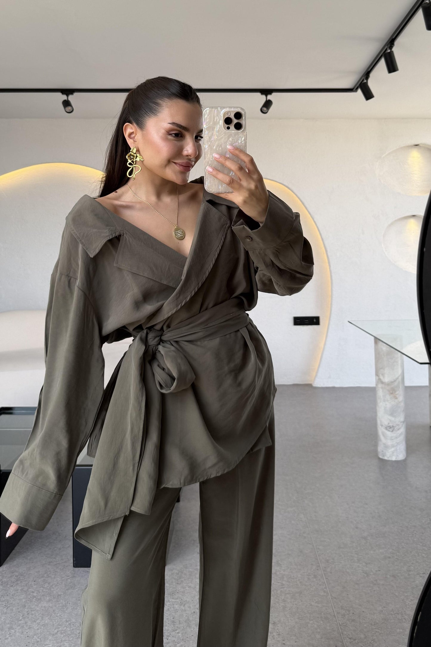 Carolina Haki Tensel Bağlamalı Takım