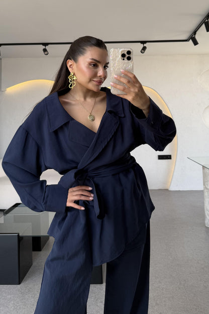 Carolina Lacivert Tensel Bağlamalı Takım