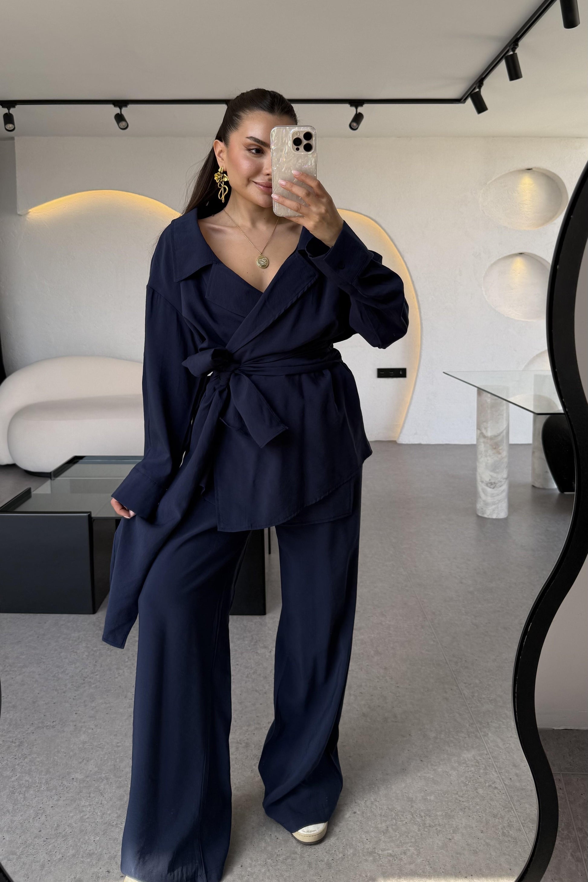 Carolina Lacivert Tensel Bağlamalı Takım