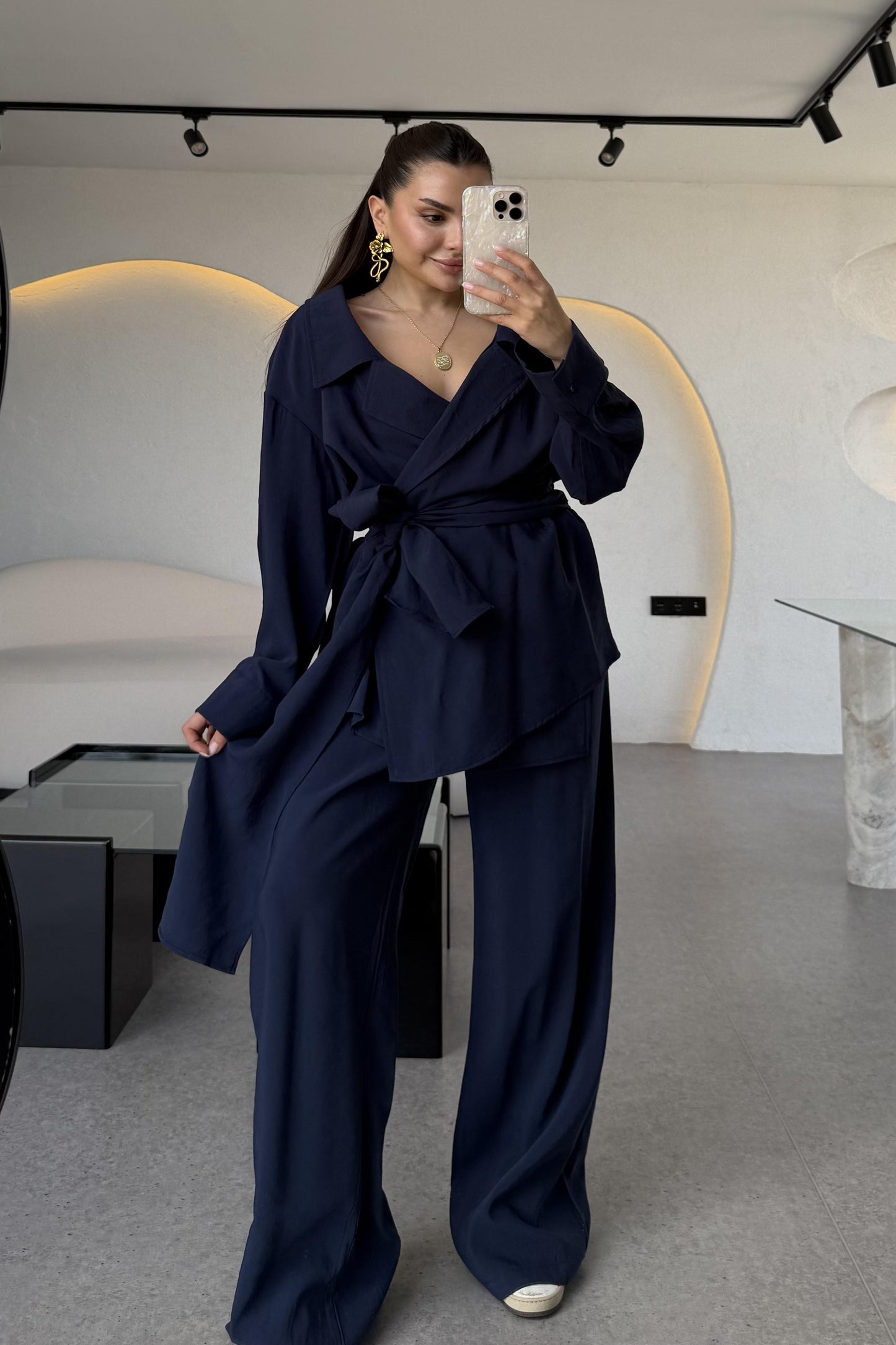 Carolina Lacivert Tensel Bağlamalı Takım