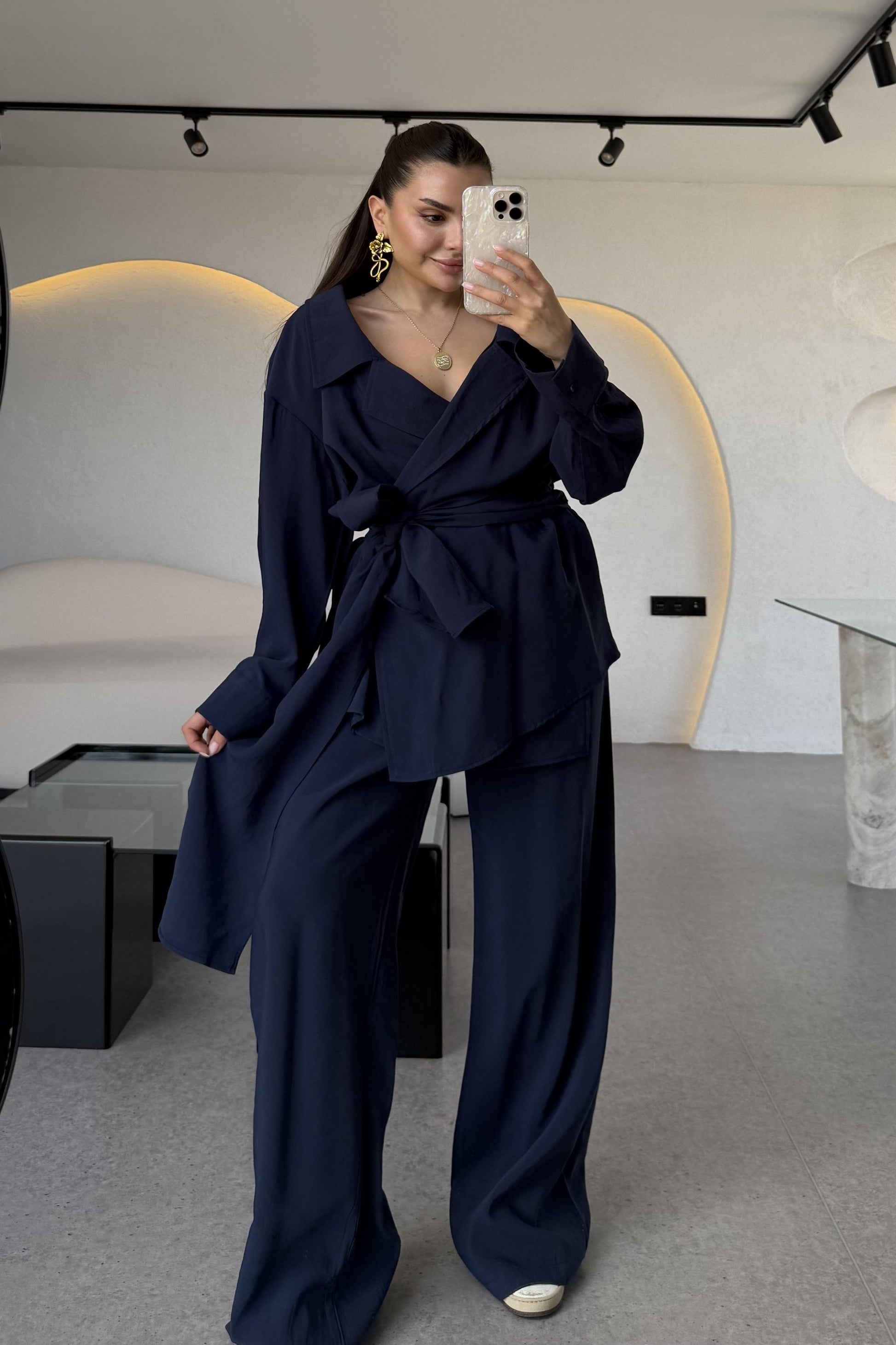 Carolina Lacivert Tensel Bağlamalı Takım