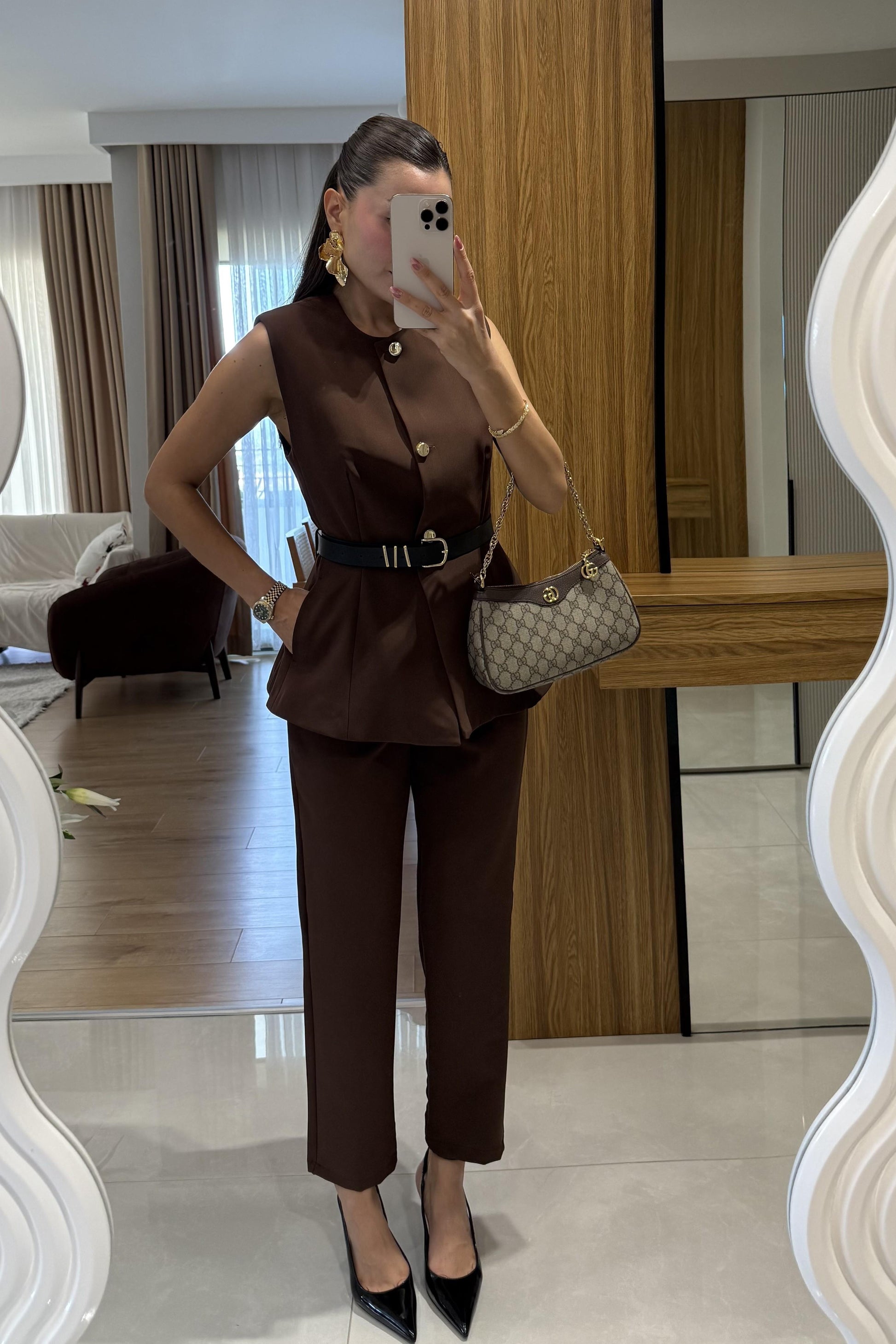 Carter Acı Kahve Kemerli Premium Takım