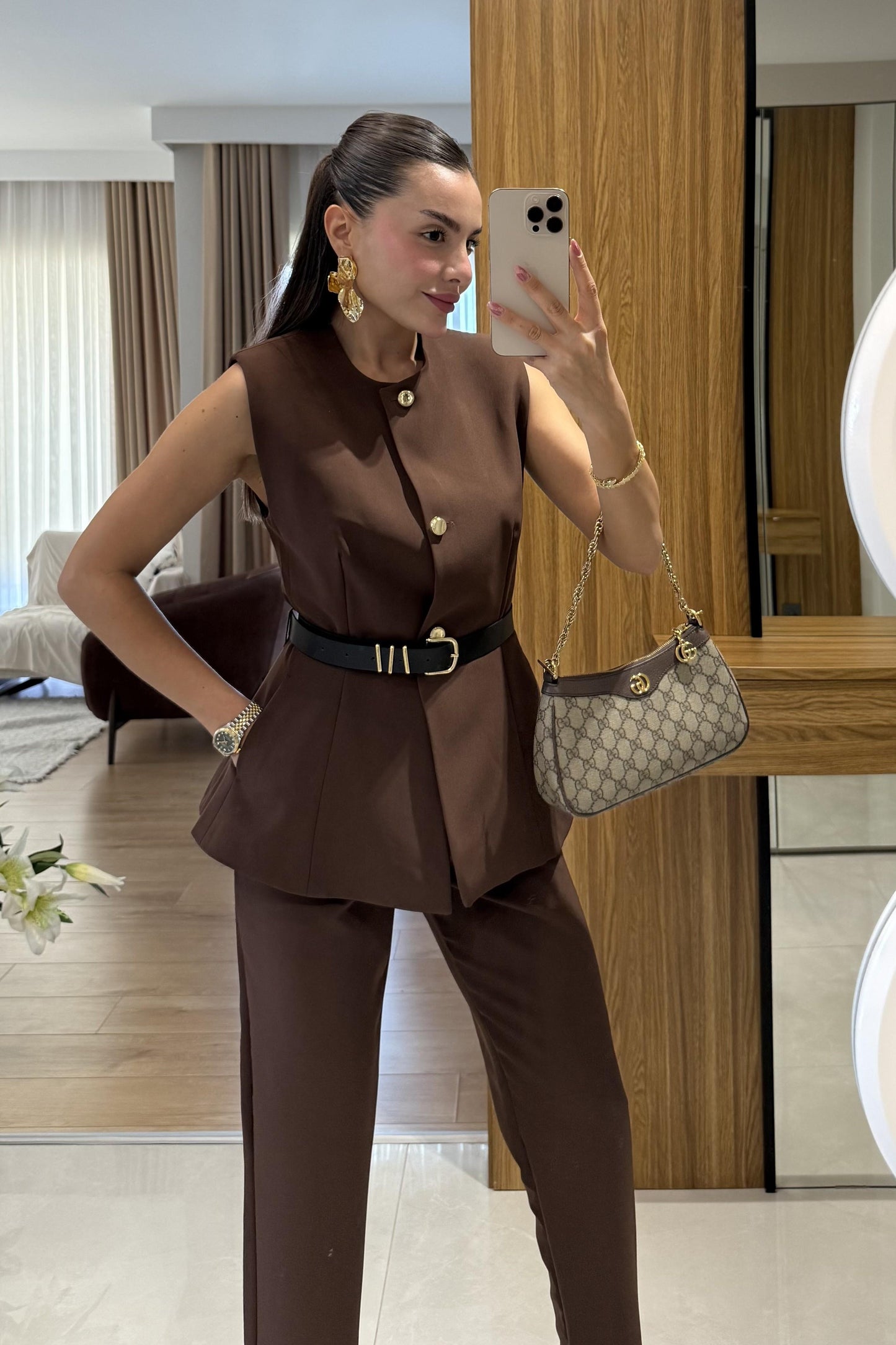 Carter Acı Kahve Kemerli Premium Takım