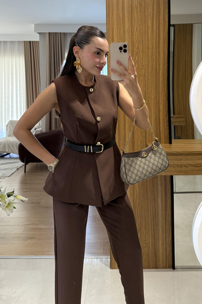 Carter Acı Kahve Kemerli Premium Takım